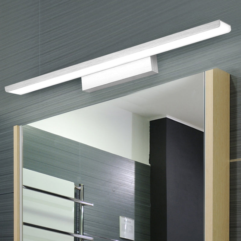Rectangle Bathroom Wall Mounted Vanity Light Aluminum 16"/24" W LED Nordic Style Wall Lamp in Black/Silver, Warm/White Light Silver Clearhalo 'Cast Iron' 'Glass' 'Industrial' 'Modern wall lights' 'Modern' 'Tiffany' 'Traditional wall lights' 'Vanity Lights' 'Wall Lights' Lighting' 132334