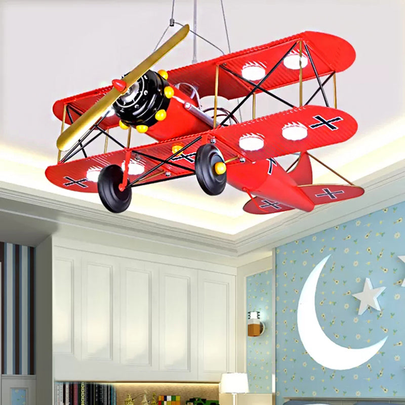 Large Chandelier 8 Light, Modern Hanging Light Fixture with Milk Glass Shade & Biplane Design for Boys Room, L:25in W:27.5in H:8in Clearhalo 'Ceiling Lights' 'Chandeliers' Lighting' options 13308