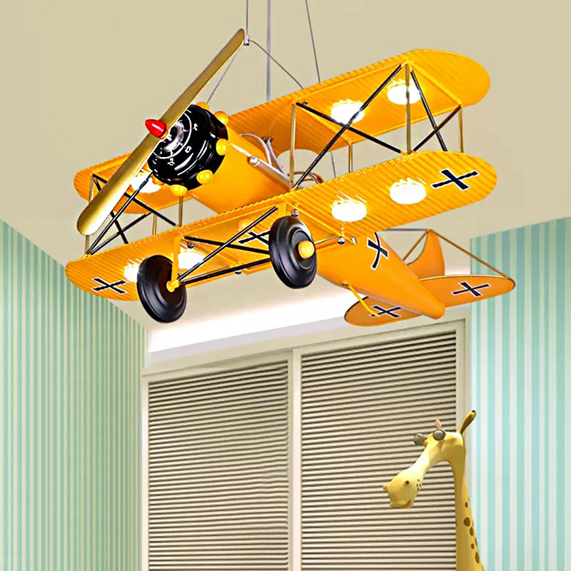 Large Chandelier 8 Light, Modern Hanging Light Fixture with Milk Glass Shade & Biplane Design for Boys Room, L:25in W:27.5in H:8in Yellow Clearhalo 'Ceiling Lights' 'Chandeliers' Lighting' options 13313_d80fbb83-ab8f-4d64-8b80-ce8c882b781d