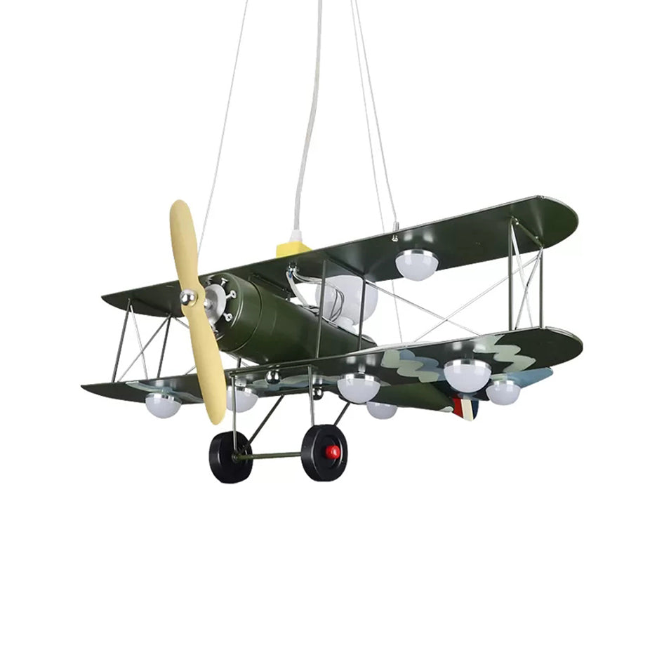 Large Chandelier 8 Light, Modern Hanging Light Fixture with Milk Glass Shade & Biplane Design for Boys Room, L:25in W:27.5in H:8in Clearhalo 'Ceiling Lights' 'Chandeliers' Lighting' options 13316