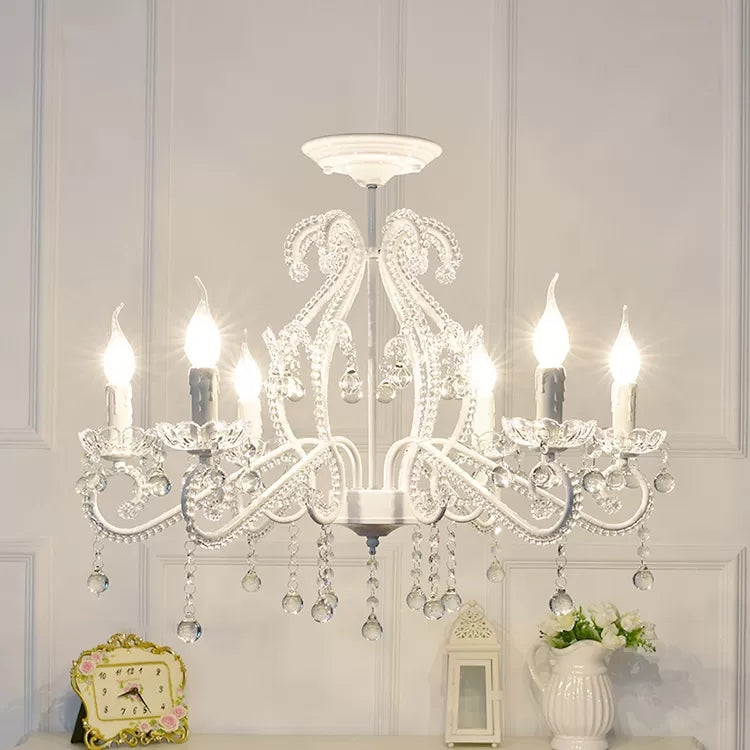 Bedroom Chandelier Kids, 6-Light Macaron Ceiling Light Fixture with Candle and Clear Crystal Decoration Clearhalo 'Ceiling Lights' 'Close To Ceiling Lights' 'Close to ceiling' 'Semi-flushmount' Lighting' 13358