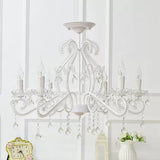 Bedroom Chandelier Kids, 6-Light Macaron Ceiling Light Fixture with Candle and Clear Crystal Decoration 6 White Clearhalo 'Ceiling Lights' 'Close To Ceiling Lights' 'Close to ceiling' 'Semi-flushmount' Lighting' 13359