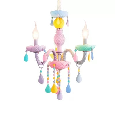 Kids Chandelier Lamp for Girls Rooms, Multicolor Hanging Pendant Lighting with Adjustable Chain and Candle Clearhalo 'Ceiling Lights' 'Chandeliers' Lighting' options 13362