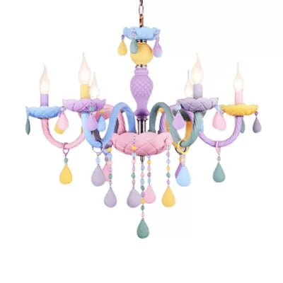 Kids Chandelier Lamp for Girls Rooms, Multicolor Hanging Pendant Lighting with Adjustable Chain and Candle 6 Purple Clearhalo 'Ceiling Lights' 'Chandeliers' Lighting' options 13366_f38f04ce-491b-4077-a09e-63da047a3772