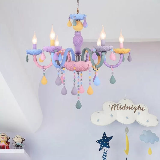 Kids Chandelier Lamp for Girls Rooms, Multicolor Hanging Pendant Lighting with Adjustable Chain and Candle Clearhalo 'Ceiling Lights' 'Chandeliers' Lighting' options 13367