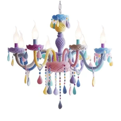 Kids Chandelier Lamp for Girls Rooms, Multicolor Hanging Pendant Lighting with Adjustable Chain and Candle Clearhalo 'Ceiling Lights' 'Chandeliers' Lighting' options 13369