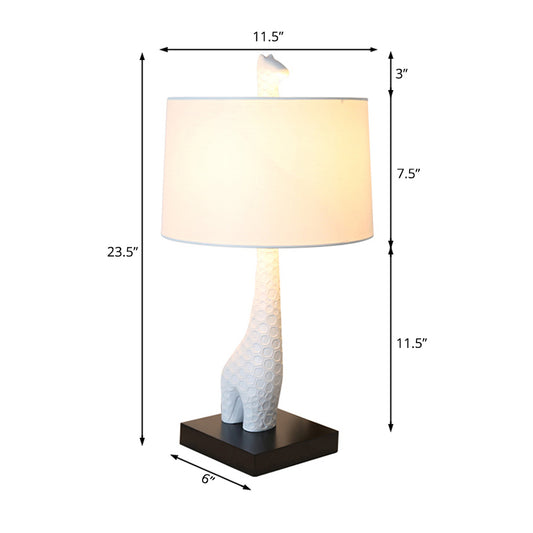 White Single Drum Study Lamp Modernism Fabric LED Reading Light with Giraffe Base for Bedroom Clearhalo 'Lamps' 'Table Lamps' Lighting' 133709