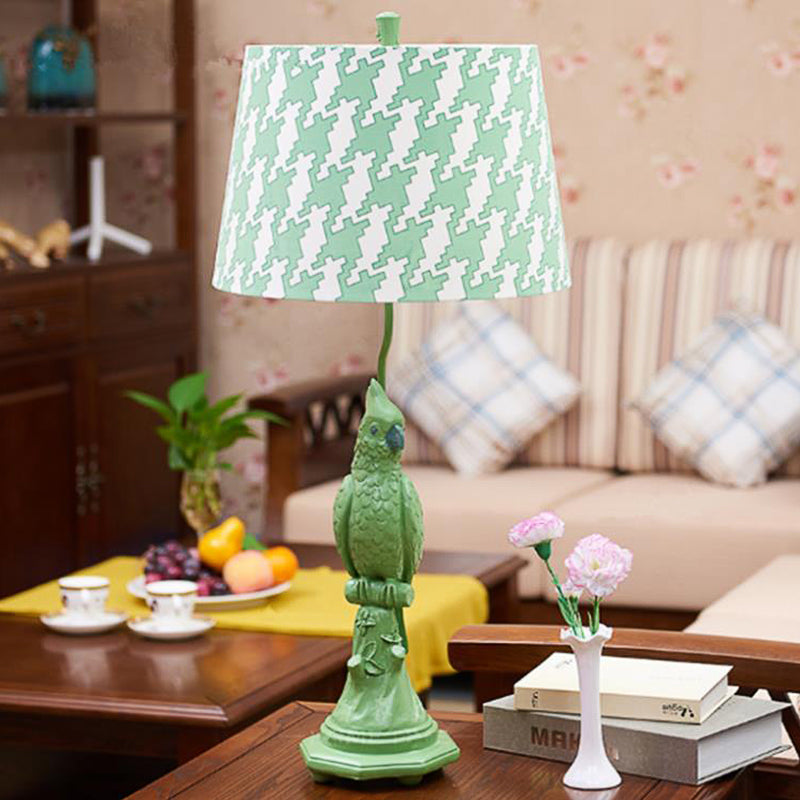 Modernism LED Desk Light with Fabric Shade Green/White Cone Small Desk Lamp with Bird Base Green Clearhalo 'Lamps' 'Table Lamps' Lighting' 133711