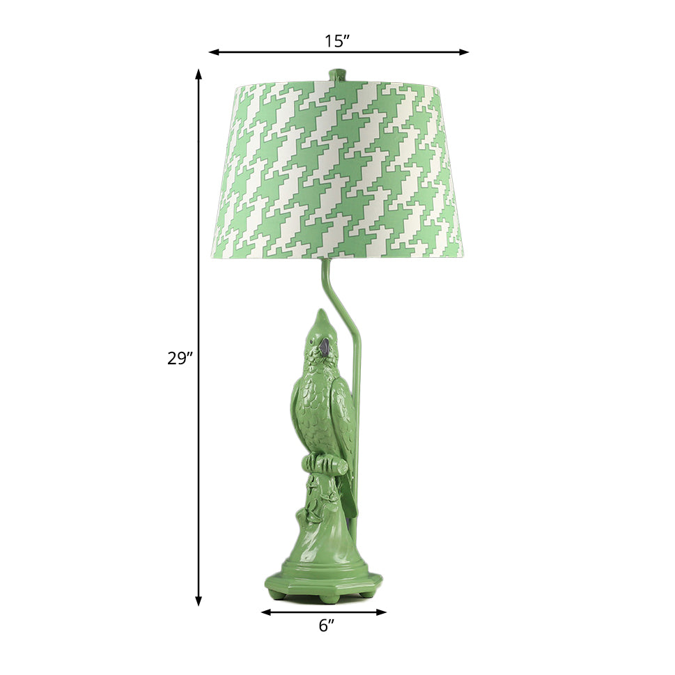 Modernism LED Desk Light with Fabric Shade Green/White Cone Small Desk Lamp with Bird Base Clearhalo 'Lamps' 'Table Lamps' Lighting' 133713