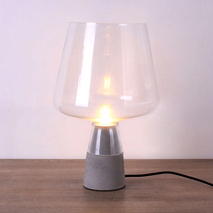 Open-Top Table Lamp Modern Grey/Brown/Clear Glass 1 Light Reading Night Table Light with Cement Base, 8"/10" Wide Clear Clearhalo 'Lamps' 'Table Lamps' Lighting' 133719