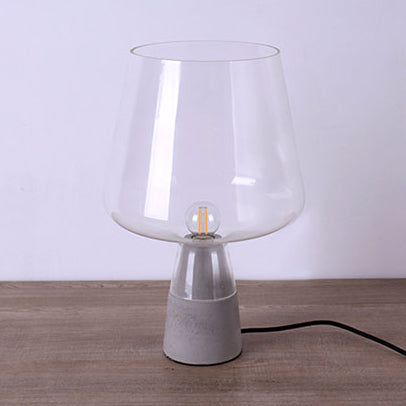 Open-Top Table Lamp Modern Grey/Brown/Clear Glass 1 Light Reading Night Table Light with Cement Base, 8"/10" Wide Clearhalo 'Lamps' 'Table Lamps' Lighting' 133720