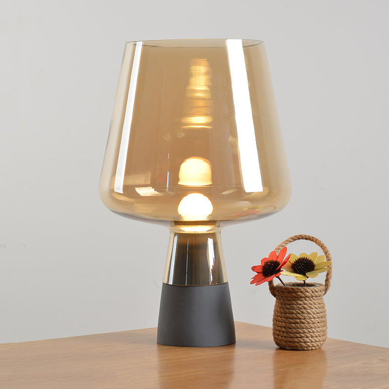 Open-Top Table Lamp Modern Grey/Brown/Clear Glass 1 Light Reading Night Table Light with Cement Base, 8"/10" Wide Brown Clearhalo 'Lamps' 'Table Lamps' Lighting' 133722