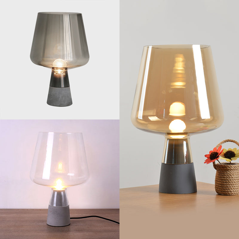 Open-Top Table Lamp Modern Grey/Brown/Clear Glass 1 Light Reading Night Table Light with Cement Base, 8"/10" Wide Clearhalo 'Lamps' 'Table Lamps' Lighting' 133725