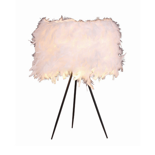 Feather Drum Shade Accent Table Light Modern Style 1-Light Table Lamp in Black/Red/White Clearhalo 'Lamps' 'Table Lamps' Lighting' 133750