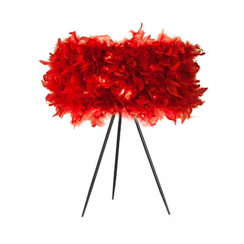 Feather Drum Shade Accent Table Light Modern Style 1-Light Table Lamp in Black/Red/White Clearhalo 'Lamps' 'Table Lamps' Lighting' 133752