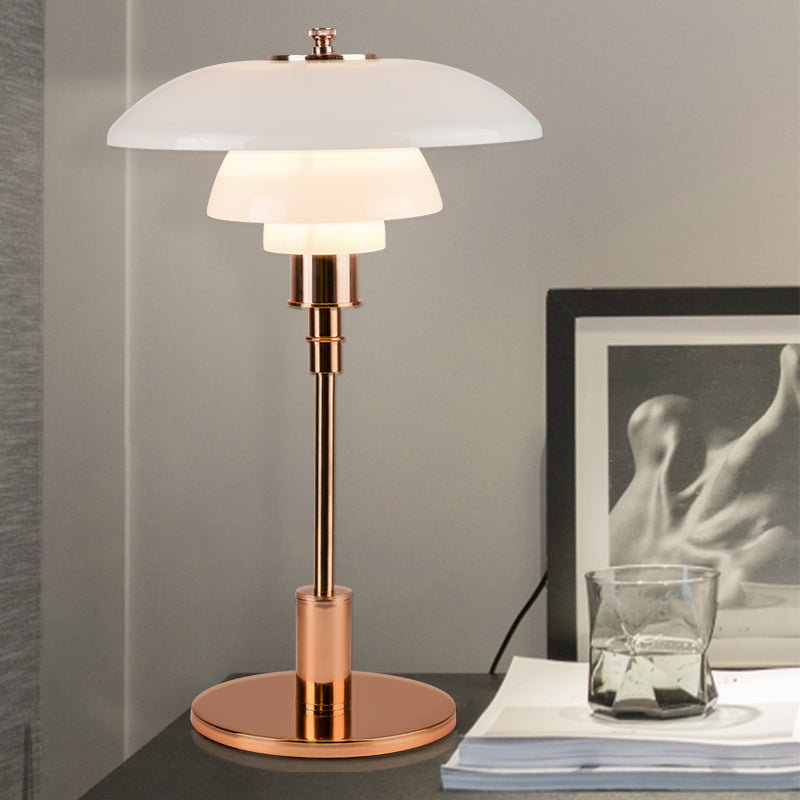 Tiered Table Lamp with Flared Shade Modern Stylish Glass 1 Light Copper/Silver Table Lighting for Bedroom Copper Clearhalo 'Lamps' 'Table Lamps' Lighting' 133769