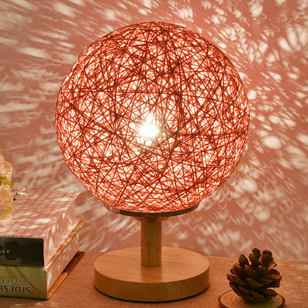 Rattan Hand-Woven Table Lamp Contemporary 6"/7" W 1 Bulb White/Red Table Light with Global Shade and Wooden Base Clearhalo 'Lamps' 'Table Lamps' Lighting' 133771