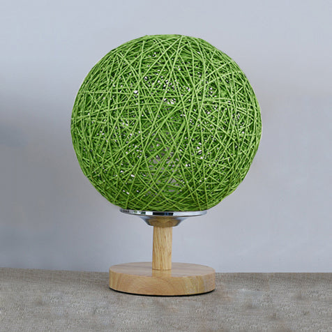 Rattan Hand-Woven Table Lamp Contemporary 6"/7" W 1 Bulb White/Red Table Light with Global Shade and Wooden Base Green Clearhalo 'Lamps' 'Table Lamps' Lighting' 133782