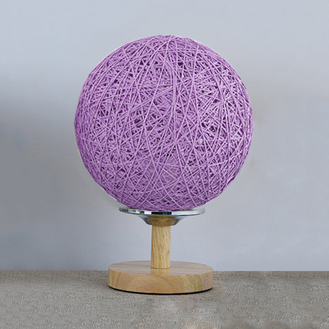 Rattan Hand-Woven Table Lamp Contemporary 6"/7" W 1 Bulb White/Red Table Light with Global Shade and Wooden Base Purple Clearhalo 'Lamps' 'Table Lamps' Lighting' 133784