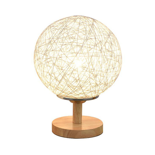 Rattan Hand-Woven Table Lamp Contemporary 6"/7" W 1 Bulb White/Red Table Light with Global Shade and Wooden Base Clearhalo 'Lamps' 'Table Lamps' Lighting' 133786