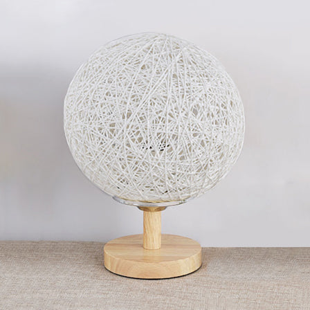 Rattan Hand-Woven Table Lamp Contemporary 6"/7" W 1 Bulb White/Red Table Light with Global Shade and Wooden Base Clearhalo 'Lamps' 'Table Lamps' Lighting' 133787_22035c89-6ad4-4eb8-8e38-03e6d940b174