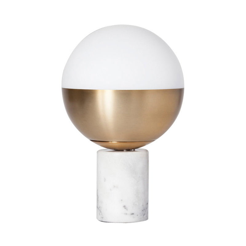 Brass Orbit Shade Table Lamp Modernism Style 1-Light Opal Glass Table Lighting with Marble Base Clearhalo 'Lamps' 'Table Lamps' Lighting' 133937