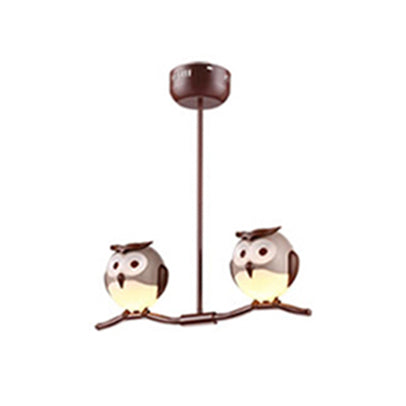 Animal Chandelier with Owl Metal Pendant Light for Living Room Child Bedroom 2 Brown Clearhalo 'Ceiling Lights' 'Island Lights' Lighting' 13403