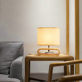 Fabric Drum Reading Book Light Contemporary 1 Light Desk Lamp in White with Wood Base White Clearhalo 'Lamps' 'Table Lamps' Lighting' 134393