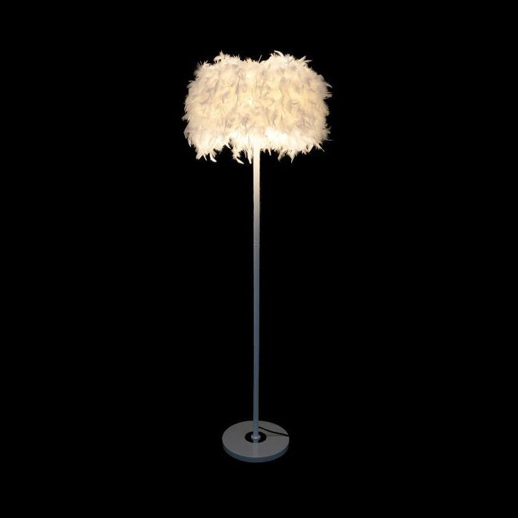 Feather Drum Shade Floor Lamp Modern Style 1-Light Floor Lighting in Multi Colors for Living Room Clearhalo 'Lamps' 'Table Lamps' Lighting' 134947