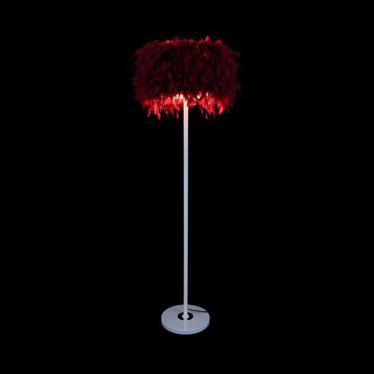 Feather Drum Shade Floor Lamp Modern Style 1-Light Floor Lighting in Multi Colors for Living Room Clearhalo 'Lamps' 'Table Lamps' Lighting' 134951