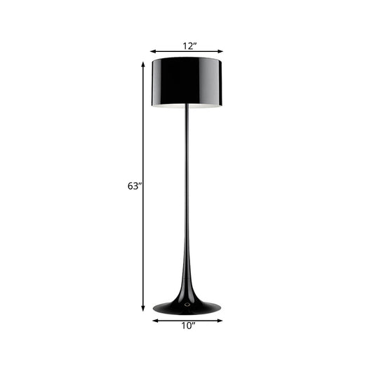 Black/White Drum Shade Floor Lamp Modern Style 1 Light Aluminum Floor Light for Living Room, 12"/16" Width Clearhalo 'Floor Lamps' 'Lamps' Lighting' 134959