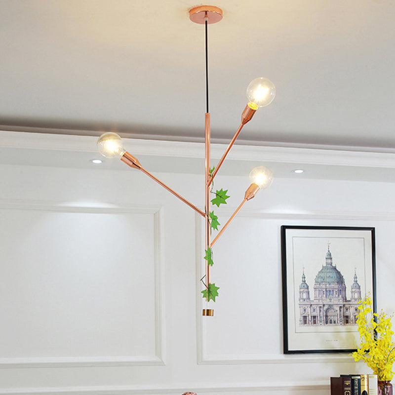 Branch Pendant Lamp Modern Metal 3/6 Lights Gold/Rose Gold Cluster Pendant for Dining Room 3 Rose Gold Clearhalo 'Ceiling Lights' 'Modern Pendants' 'Modern' 'Pendant Lights' 'Pendants' Lighting' 135124