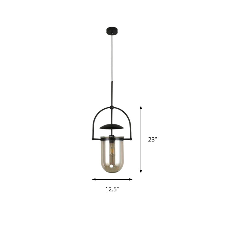 Cylinder Glass Shade Pendant Light Contemporary Amber/Pink 1 Light Hanging Ceiling Light Fixture with Black/Gold Frame Clearhalo 'Ceiling Lights' 'Glass shade' 'Glass' 'Modern Pendants' 'Modern' 'Pendant Lights' 'Pendants' Lighting' 135157