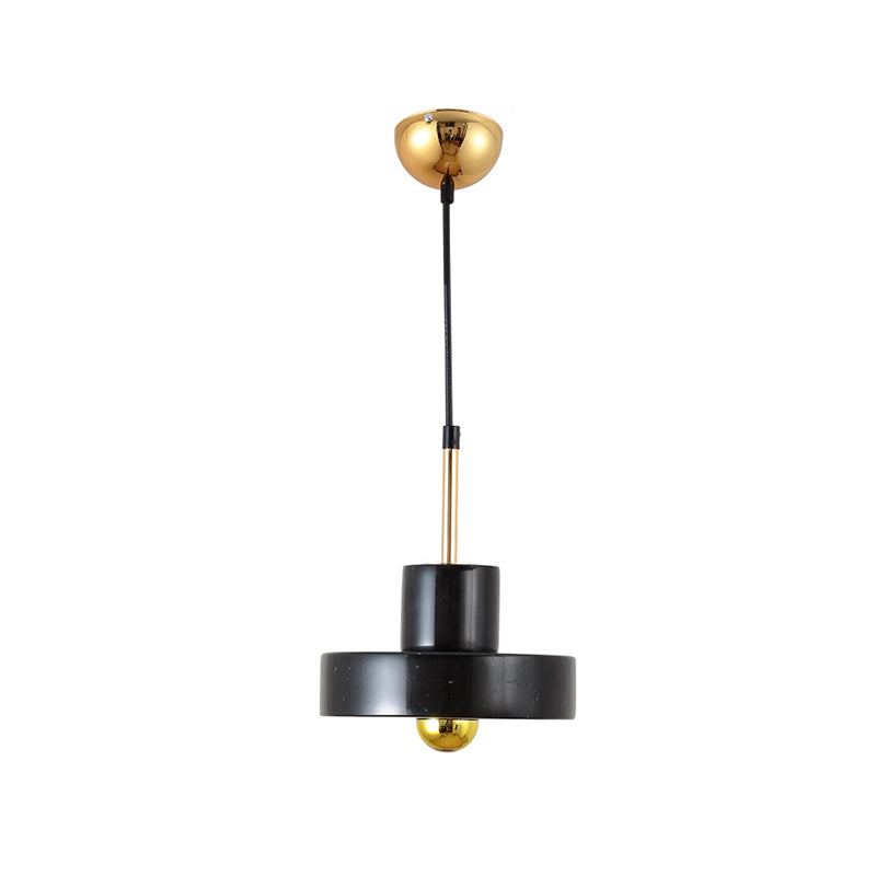 Drum Pendant Lamp Contemporary Marble 1 Light Black/White/Pink Hanging Ceiling Light Fixture for Bedroom Black Clearhalo 'Ceiling Lights' 'Modern Pendants' 'Modern' 'Pendant Lights' 'Pendants' Lighting' 135167