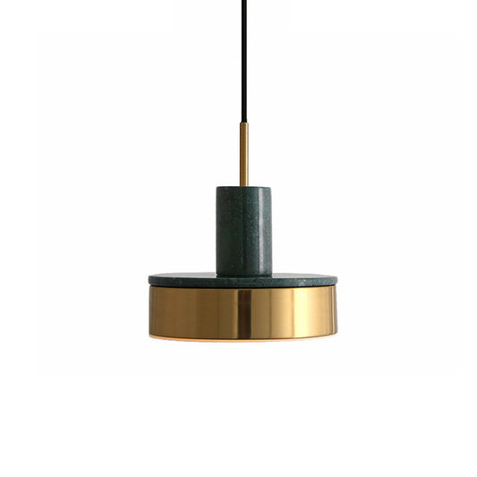 Drum Pendant Lamp Contemporary Metal 1 Light Black/White/Dark Green Led Hanging Ceiling Light for Dining Room Clearhalo 'Ceiling Lights' 'Modern Pendants' 'Modern' 'Pendant Lights' 'Pendants' Lighting' 135184