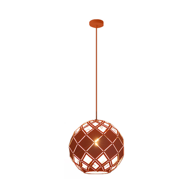 Hollow Globe Shade Pendant Light Nordic Metal 1 Light Blue/Red/Yellow Ceiling Lamp for Study Room Clearhalo 'Ceiling Lights' 'Modern Pendants' 'Modern' 'Pendant Lights' 'Pendants' Lighting' 135198