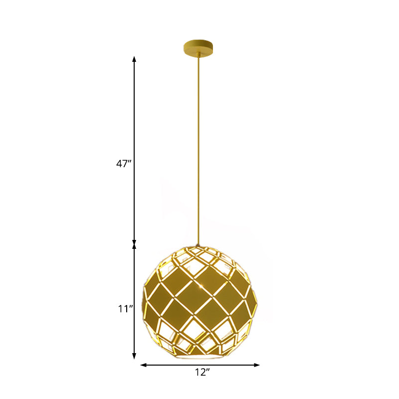 Hollow Globe Shade Pendant Light Nordic Metal 1 Light Blue/Red/Yellow Ceiling Lamp for Study Room Clearhalo 'Ceiling Lights' 'Modern Pendants' 'Modern' 'Pendant Lights' 'Pendants' Lighting' 135205