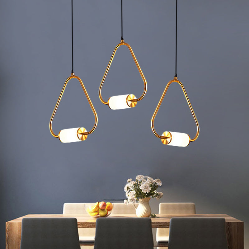 Simple Style LED Hanging Pendant Light with White Glass Cylinder Shade Brass Triangle/Round/Square Ceiling Lamp Clearhalo 'Ceiling Lights' 'Modern Pendants' 'Modern' 'Pendant Lights' 'Pendants' Lighting' 135215