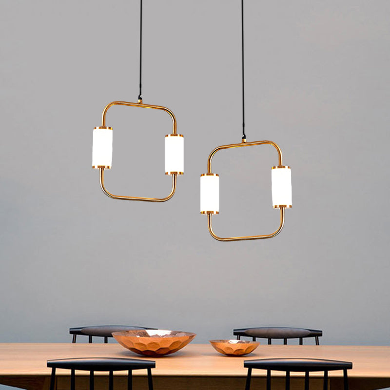 Simple Style LED Hanging Pendant Light with White Glass Cylinder Shade Brass Triangle/Round/Square Ceiling Lamp Brass Square Clearhalo 'Ceiling Lights' 'Modern Pendants' 'Modern' 'Pendant Lights' 'Pendants' Lighting' 135223