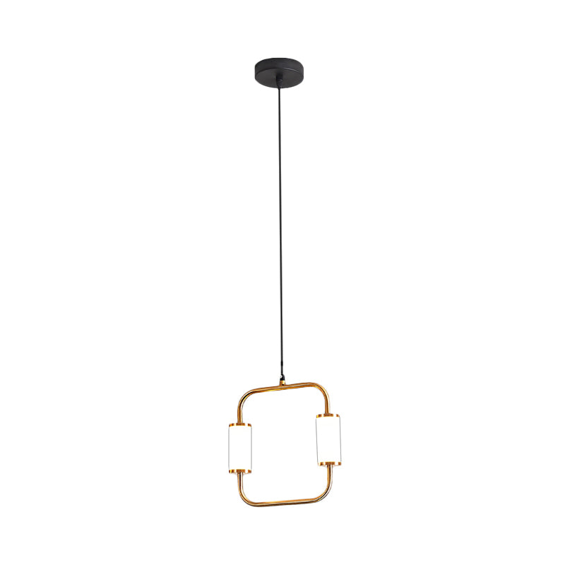 Simple Style LED Hanging Pendant Light with White Glass Cylinder Shade Brass Triangle/Round/Square Ceiling Lamp Clearhalo 'Ceiling Lights' 'Modern Pendants' 'Modern' 'Pendant Lights' 'Pendants' Lighting' 135225