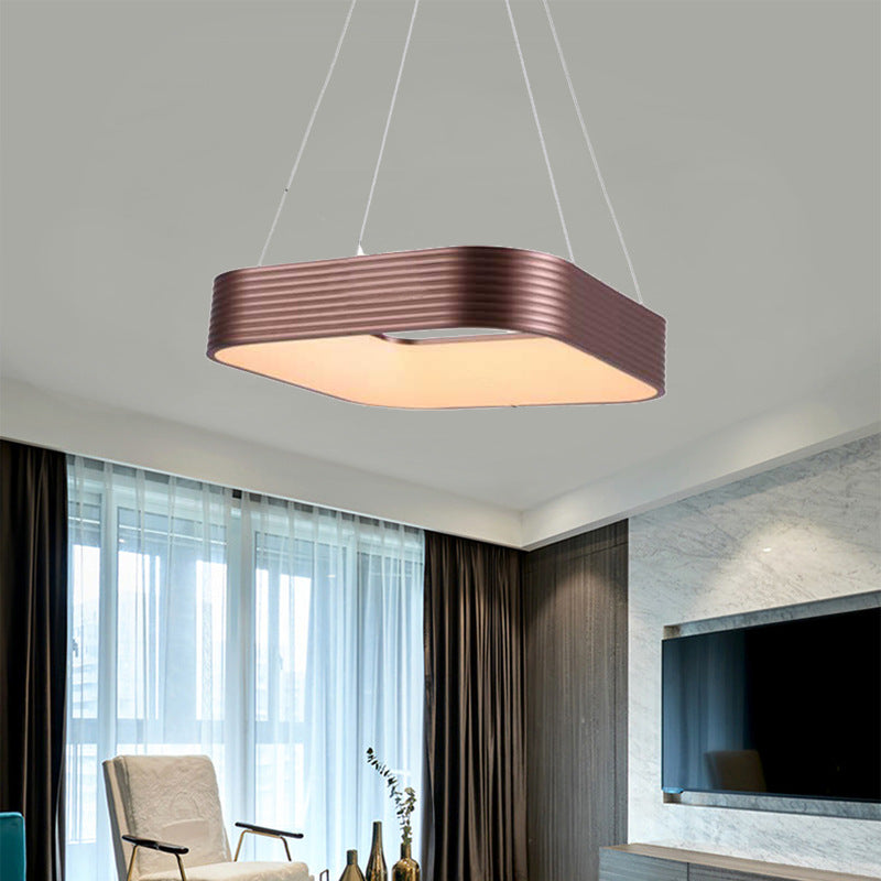 Rose Gold Square Suspension Pendant Contemporary Led Metal Hanging Ceiling Light in Third Gear, 18"/23.5" Wide Rose Gold Clearhalo 'Ceiling Lights' 'Modern Pendants' 'Modern' 'Pendant Lights' 'Pendants' Lighting' 135244