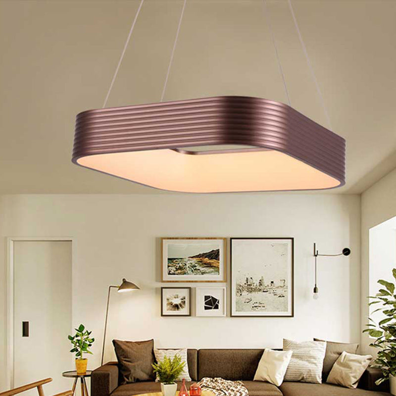 Rose Gold Square Suspension Pendant Contemporary Led Metal Hanging Ceiling Light in Third Gear, 18"/23.5" Wide Clearhalo 'Ceiling Lights' 'Modern Pendants' 'Modern' 'Pendant Lights' 'Pendants' Lighting' 135249