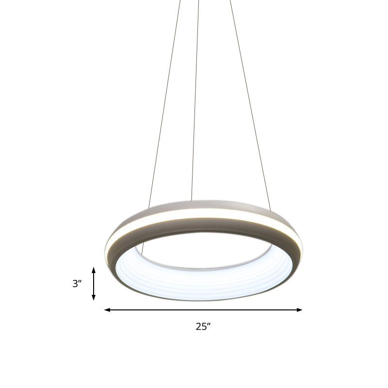 Doughnut Metal Pendant Modernist Led White/Grey Hanging Light Fixture in Third Gear, 19"/25" Wide Clearhalo 'Ceiling Lights' 'Modern Pendants' 'Modern' 'Pendant Lights' 'Pendants' Lighting' 135268