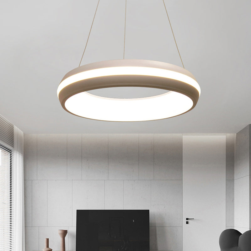 Doughnut Metal Pendant Modernist Led White/Grey Hanging Light Fixture in Third Gear, 19"/25" Wide White Clearhalo 'Ceiling Lights' 'Modern Pendants' 'Modern' 'Pendant Lights' 'Pendants' Lighting' 135271