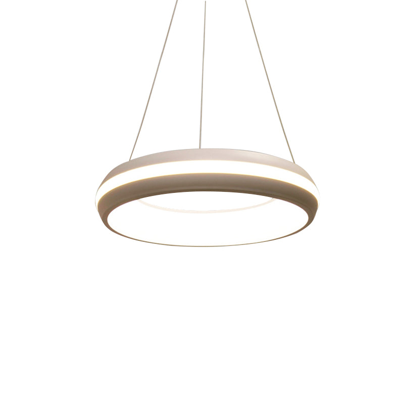 Doughnut Metal Pendant Modernist Led White/Grey Hanging Light Fixture in Third Gear, 19"/25" Wide Clearhalo 'Ceiling Lights' 'Modern Pendants' 'Modern' 'Pendant Lights' 'Pendants' Lighting' 135272