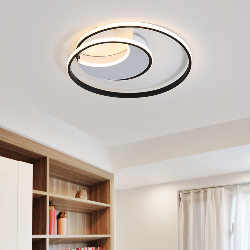 Spiral Flush Ceiling Light Simple Acrylic 16"/19.5"/23.5" Wide LED White/Black Flush Mount Lighting in Warm/White Light Clearhalo 'Ceiling Lights' 'Close To Ceiling Lights' 'Close to ceiling' 'Semi-flushmount' Lighting' 135312