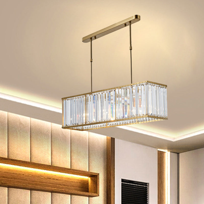 Clear Rectangle Linear Chandelier Modern 3-Light Prismatic Crystal Island Lighting for Bedroom Dining Room Clearhalo 'Ceiling Lights' 'Island Lights' Lighting' 135369