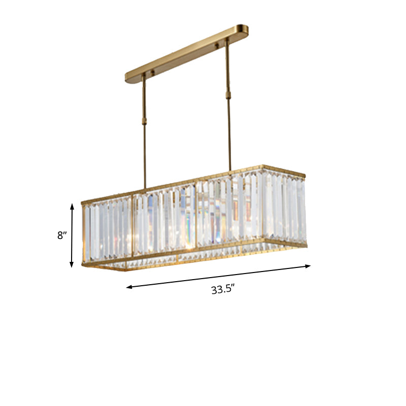 Clear Rectangle Linear Chandelier Modern 3-Light Prismatic Crystal Island Lighting for Bedroom Dining Room Clearhalo 'Ceiling Lights' 'Island Lights' Lighting' 135372