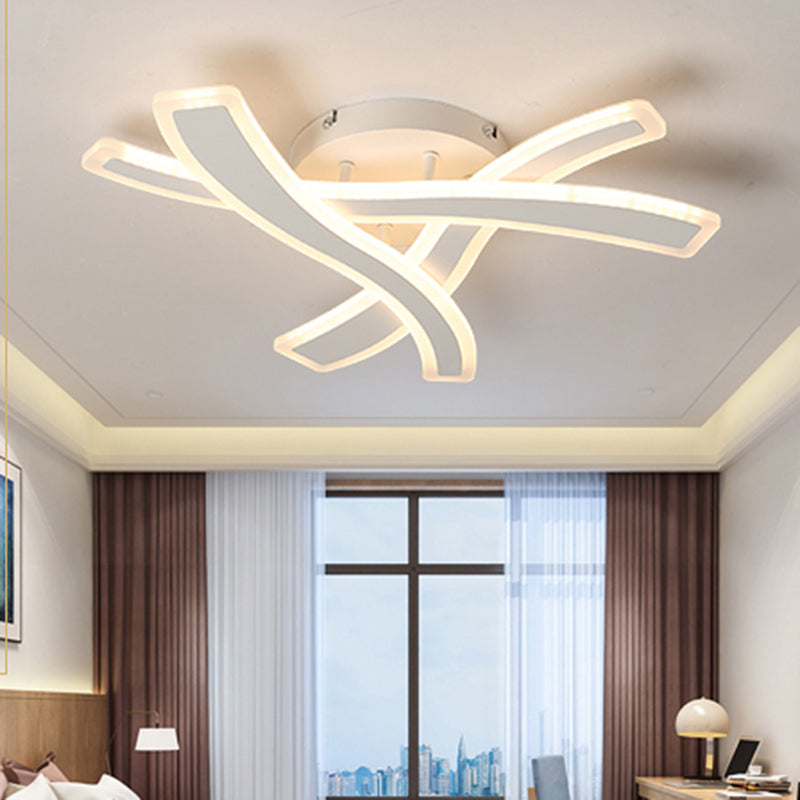 Crossed Line Semi Flush Ceiling Light Modern Acrylic LED Bedroom Ceiling Mounted Fixture in Warm/White Light White Clearhalo 'Ceiling Lights' 'Close To Ceiling Lights' 'Close to ceiling' 'Semi-flushmount' Lighting' 135416