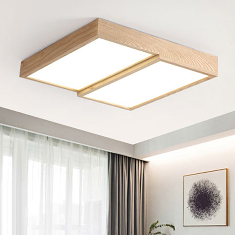 14"/19.5"/25.5" Wide Modern Rectangular Wooden Flush Mount Lighting 2-Light Ceiling Lamp in Warm/White Light Wood White Clearhalo 'Ceiling Lights' 'Close To Ceiling Lights' 'Close to ceiling' 'Flush mount' Lighting' 135554